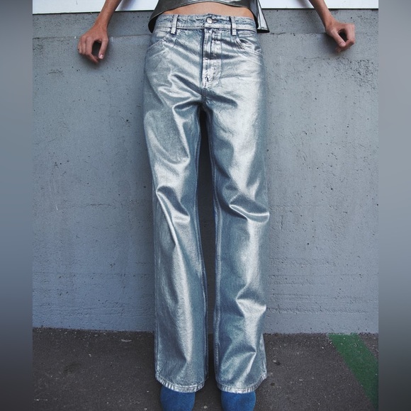 Size 8 Zara Metallic Foil Jeans - Picture 3 of 7